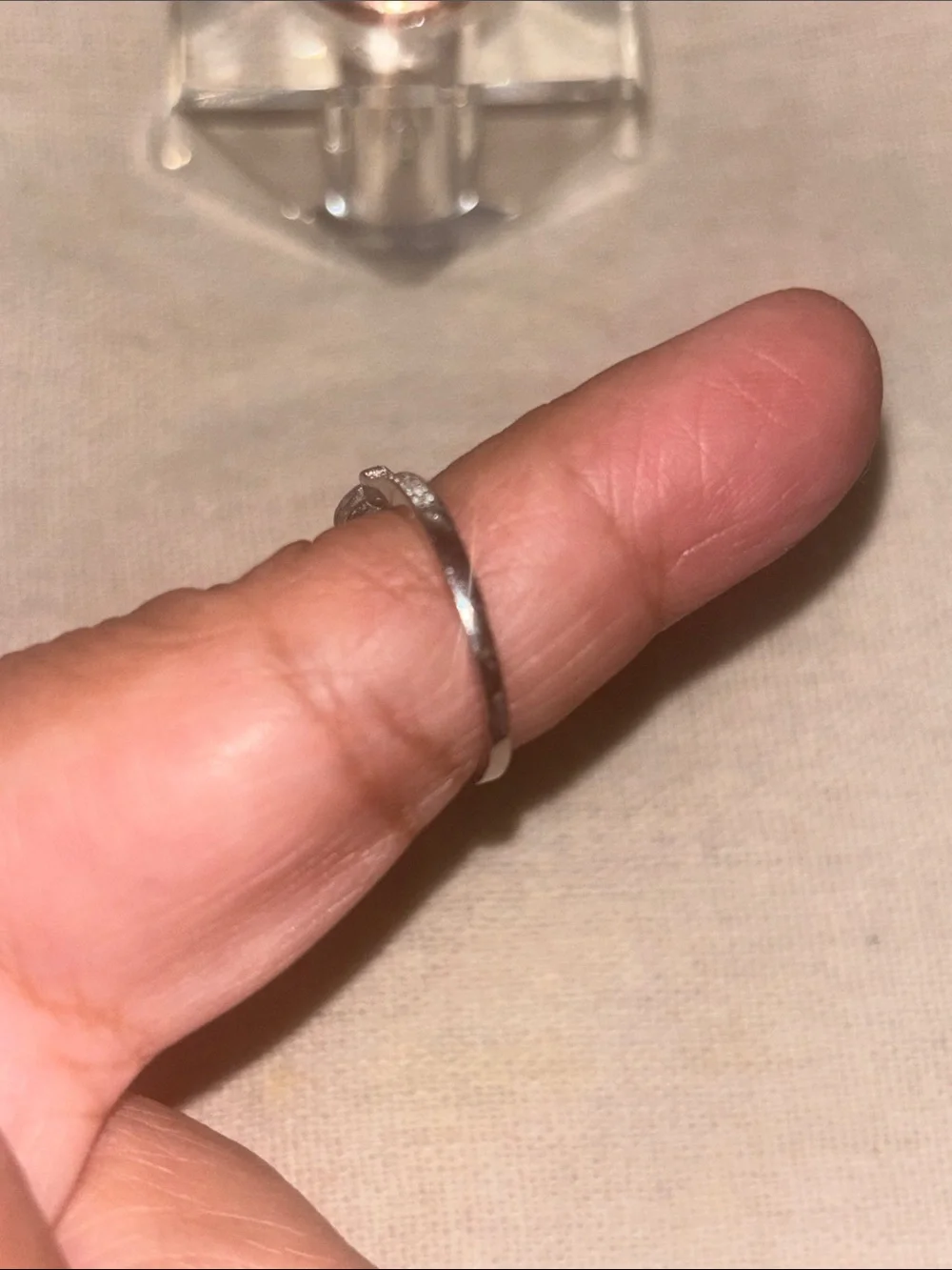 Sparkling Clear Stone Silver Ring with Accent Bands Size 6